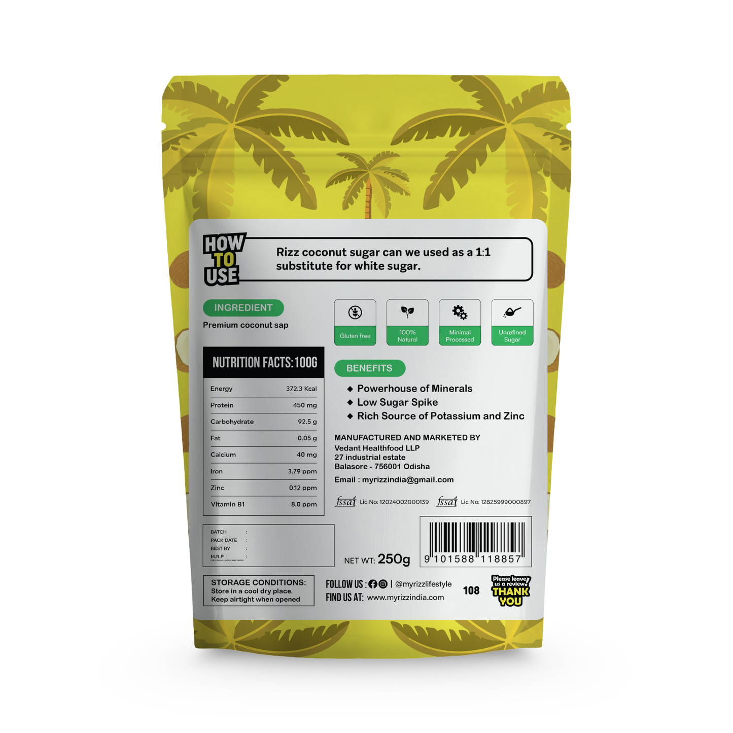 Coconut Sugar: The Healthier, Natural Sweetener with Low Glycemic Index (250G)