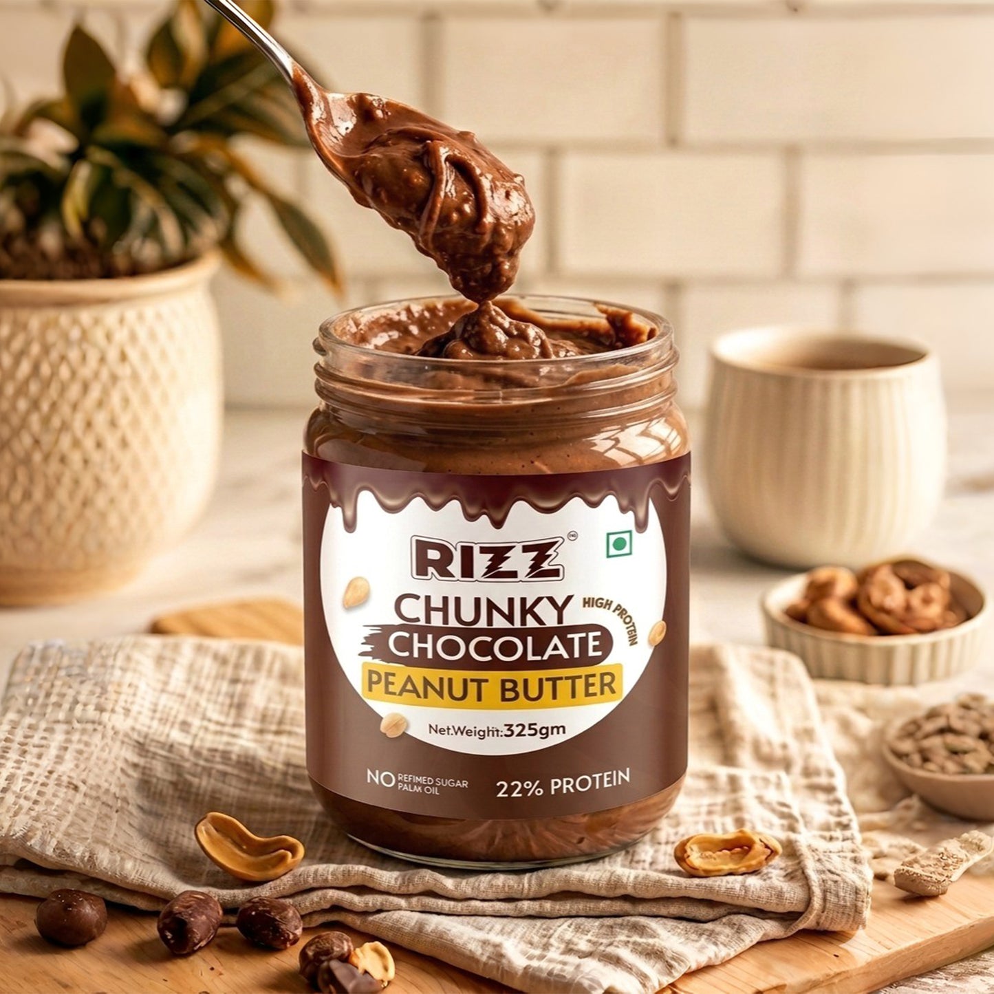 Rizz Chocolate Chunky Peanut Butter – High Protein Chocolate Spread No Refined Sugar