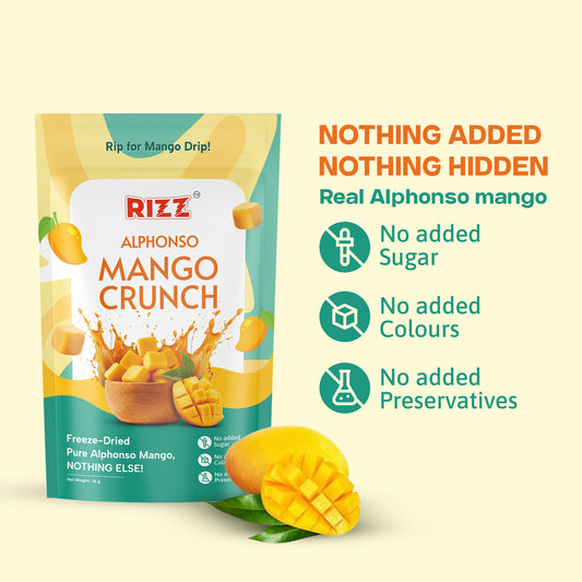 Rizz Mango Crunchies – Freeze Dried Alphonso Mango Snack | No Added Sugar | Healthy Fruit Snack (Pack of 2)